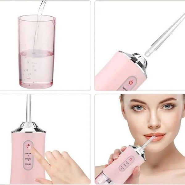 Ирригатор для чистки зубов и полости рта Oral Irrigator с аккумулятором и сменными насадками. Цвет: розовый ws12495-1 фото