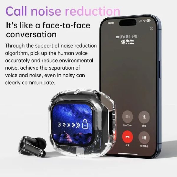 Бездротові вакуумні навушники TWS з дисплеєм LED, вологозахист IPx4 Bluetooth 5.4 з кейсом. Колір: чорний ws73645 фото