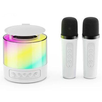 Портативна Bluetooth колонка K19 з підсвічуванням LED та двома мікрофонами для караоке White ws23895 фото