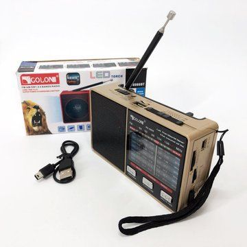 Радио GOLON RX-8866 цифровой портативный радиоприемник с фонариком функцией PowerBank. Цвет: золотой ws66942-3 фото