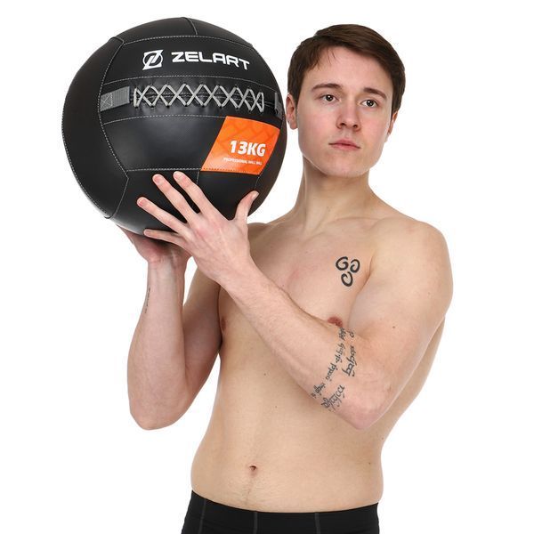 Мяч набивной медицинский для кроссфита WALL BALL Zelart TA-7822-13 вес-13кг черный TA-7822-13 фото