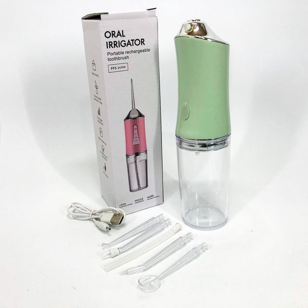 Ирригатор для чистки зубов и полости рта Oral Irrigator с аккумулятором и сменными насадками. Цвет: зеленый ws12495-2 фото
