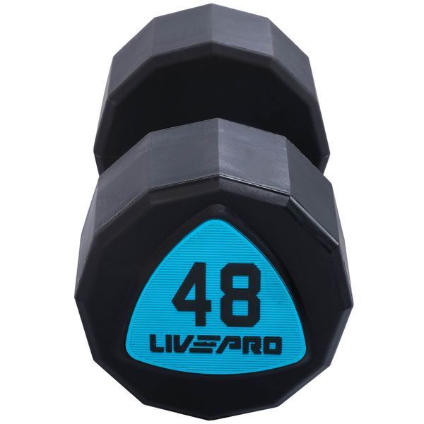 Гантелі цільні професійні з поліуретановим покриттям LiveUp LP8003-48 2шт по 48кг чорний-синій LP8003-48 фото