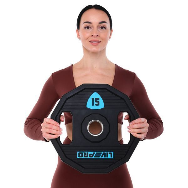 Блины диски полиуретановые 2 Handle металлическая втулка LiveUp LP8023-15 o51мм 15кг черный LP8023-15 фото