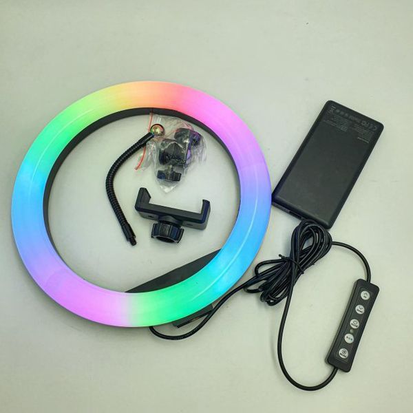 Кольцевая светодиодная лампа RGB LED RING MJ26 26 см с держателем телефона, кольцевая лампа большая ws72796 фото