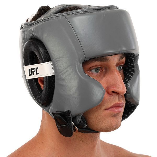 Шлем боксерский в мексиканском стиле кожаный UFC PRO Training UHK-69959 M серебряный-черный UHK-69959 фото