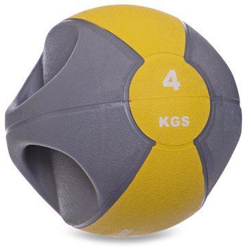 Медбол мяч медицинский двуручный с хватами Zelart FI-2619-4 4кг серый-желтый FI-2619-4 фото