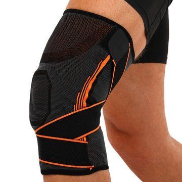 Наколенник эластичный с ребрами жесткости и фиксирующим ремнем EXTREME 718CA S-L 1ш черный-оранжевый 718CA фото