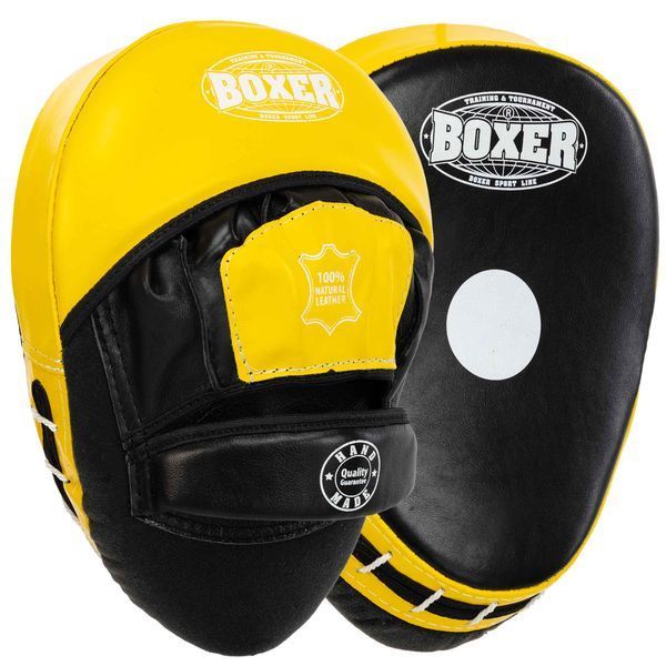 Лапа боксерская изогнутая тренировочная кожа BOXER 2012-01 элит 23х19х4,5см 2штуки цвета в ассортименте 2012-01 фото