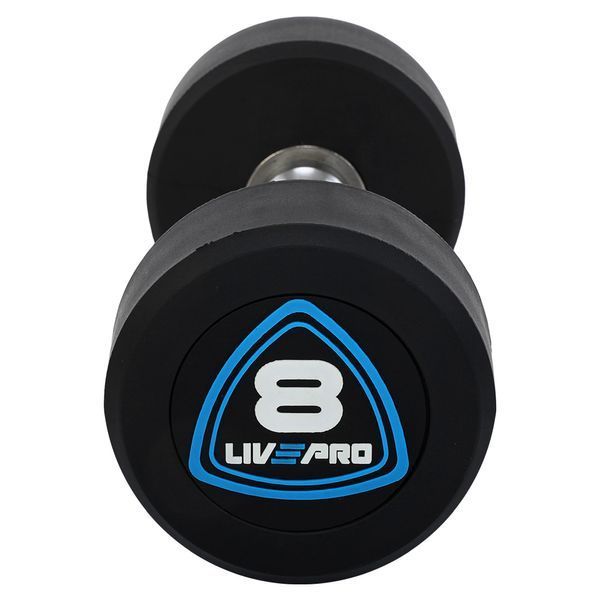 Гантелі цільні професійні з поліуретановим покриттям LiveUp LP8075-8 2шт по 8кг чорний-синій LP8075-8 фото