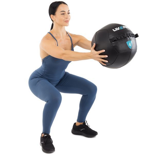 Мяч набивной медицинский для кроссфита WALL BALL LiveUp LP8103-4 4кг черный LP8103-4 фото