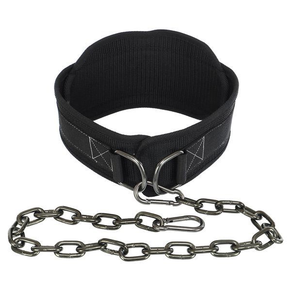 Пояс атлетический для отягощения текстильный с цепью и карабином EZOUS DIP BELT SOFT STRAP N-03 спинка-16см черный N-03 фото