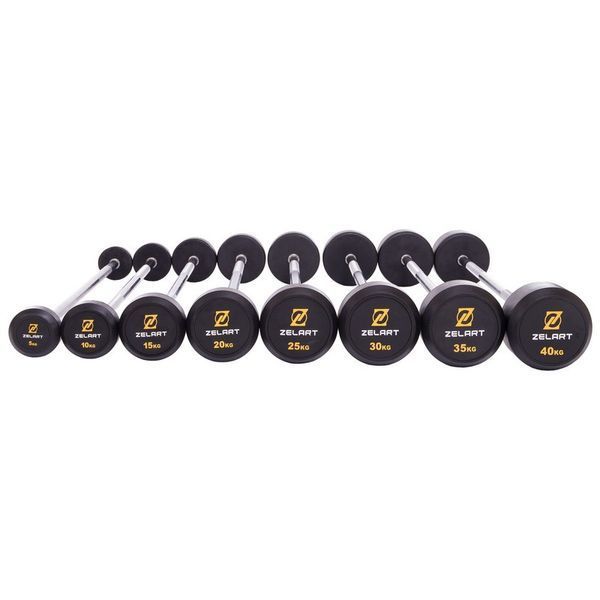 Штанга неразборная с фиксированным весом прямая обрезиненная Zelart Rubber Coated Barbell TA-2685-40 длина-95см 40кг черный TA-2685-40 фото