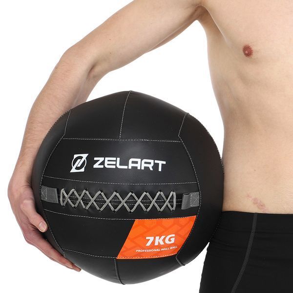 Мяч набивной медицинский для кроссфита WALL BALL Zelart TA-7822-7 вес-7кг черный TA-7822-7 фото