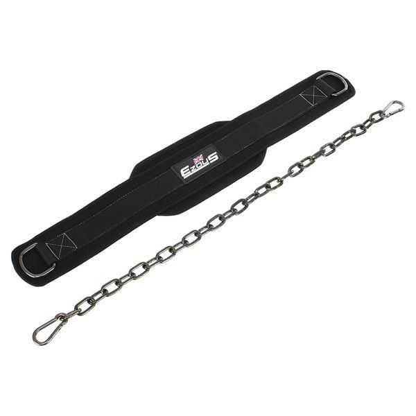 Пояс атлетический для отягощения текстильный с цепью и карабином EZOUS DIP BELT SOFT STRAP N-03 спинка-16см черный N-03 фото