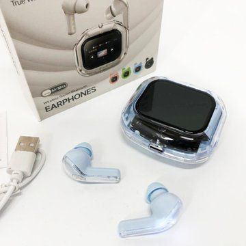 Беспроводные вакуумные наушники TWS с LED дисплеем, влагозащита IPx4 Bluetooth 5.4 с кейсом. Цвет: голубой ws73645-2 фото
