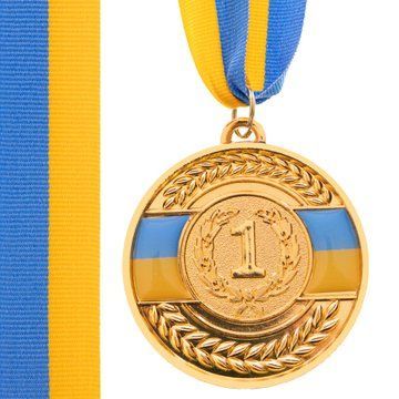 Медаль спортивная с лентой SP-Sport UKRAINE с украинской символикой C-6865 o5см золото, серебро, бронза C-6865 фото