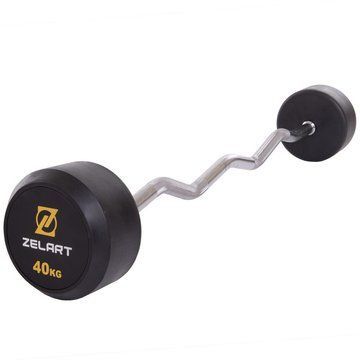 Штанга нерозбірна з фіксованою вагою вигнута гумова Zelart Rubber Coated Barbell TA-2687-40 довжина-95см 40кг чорний TA-2687-40 фото