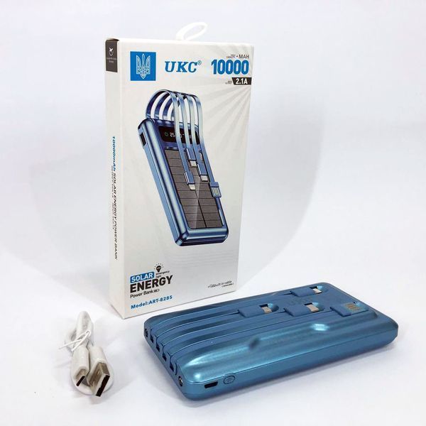 Портативний зарядний пристрій на 10000 mAh, Power Bank на сонячній батареї, заряджання. Колір: синій ws93361 фото