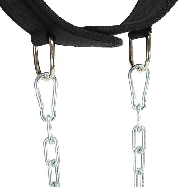 Пояс атлетичний для обтяження текстильний з ланцюгом та карабіном EZOUS DIP BELT N-02 спинка-16см чорний N-02 фото