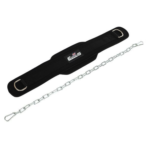 Пояс атлетичний для обтяження текстильний з ланцюгом та карабіном EZOUS DIP BELT N-02 спинка-16см чорний N-02 фото