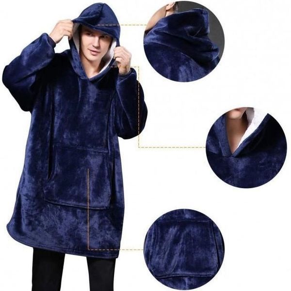 Плед толстовка с капюшоном и рукавами Huggle Hoodie оверсайз. Цвет: синий ws96134 фото