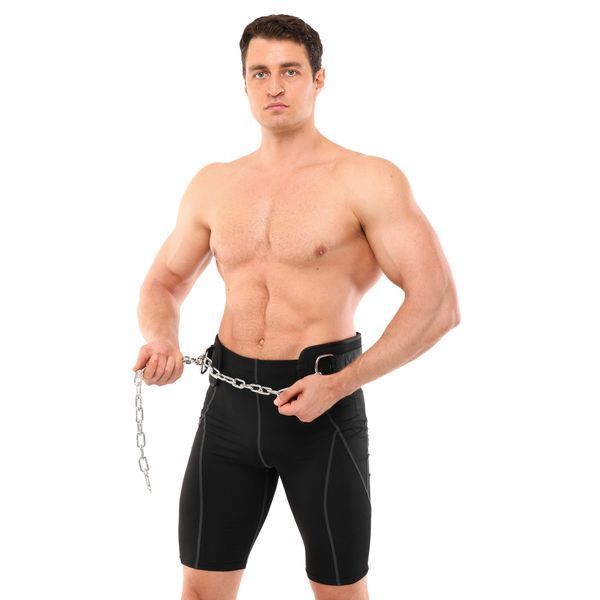 Пояс атлетичний для обтяження текстильний з ланцюгом та карабіном EZOUS DIP BELT N-02 спинка-16см чорний N-02 фото