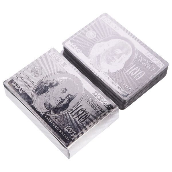 Карты игральные пластиковые серебряные SP-Sport SILVER 100 DOLLAR IG-4566-S 54 карты IG-4566-S фото