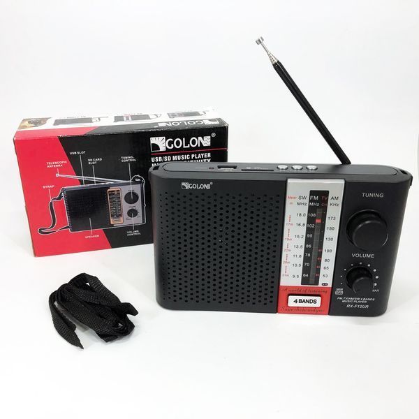 Радиоприемник переносной GOLON RX F12 AM/FM/SW, Радиоприемник am fm, Радио переносное фм. Цвет: черный ws83858-1 фото