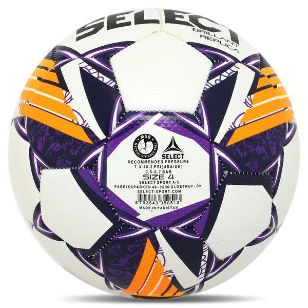 Мяч футбольный детский SELECT BRILLANT REPLICA V24 BRILLANT-REP-4WV №4 белый-фиолетовый BRILLANT-REP-4WV фото