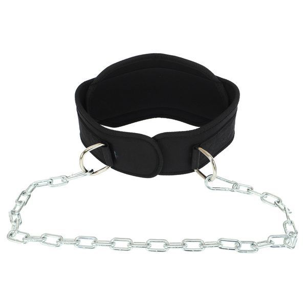 Пояс атлетичний для обтяження текстильний з ланцюгом та карабіном EZOUS DIP BELT N-02 спинка-16см чорний N-02 фото