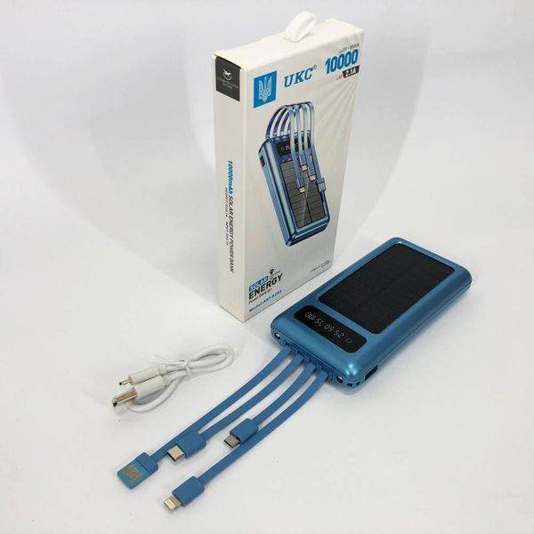 Портативний зарядний пристрій на 10000 mAh, Power Bank на сонячній батареї, заряджання. Колір: синій ws93361 фото