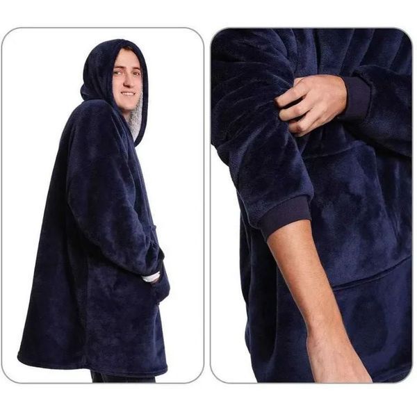 Плед толстовка с капюшоном и рукавами Huggle Hoodie оверсайз. Цвет: синий ws96134 фото