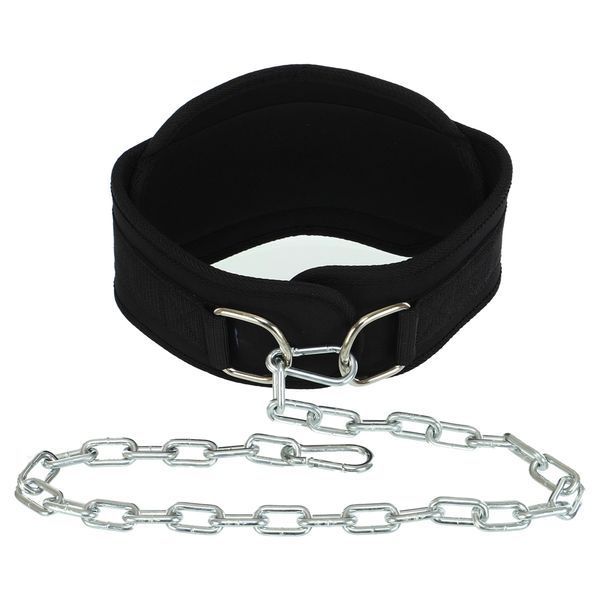 Пояс атлетичний для обтяження текстильний з ланцюгом та карабіном EZOUS DIP BELT N-02 спинка-16см чорний N-02 фото