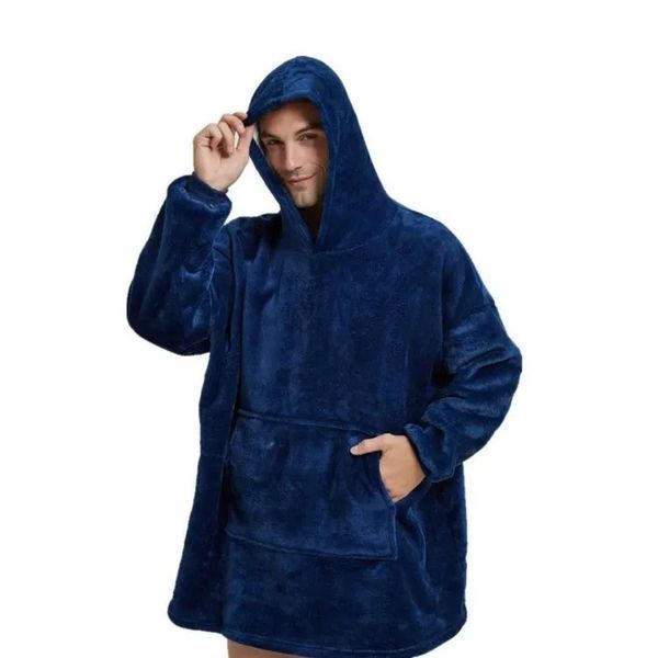 Плед толстовка с капюшоном и рукавами Huggle Hoodie оверсайз. Цвет: синий ws96134 фото