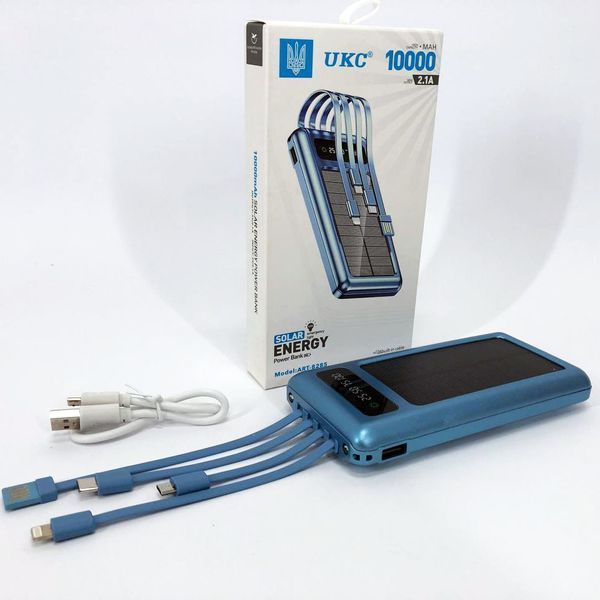 Портативний зарядний пристрій на 10000 mAh, Power Bank на сонячній батареї, заряджання. Колір: синій ws93361 фото