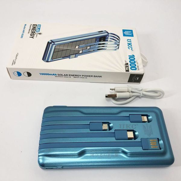 Портативний зарядний пристрій на 10000 mAh, Power Bank на сонячній батареї, заряджання. Колір: синій ws93361 фото