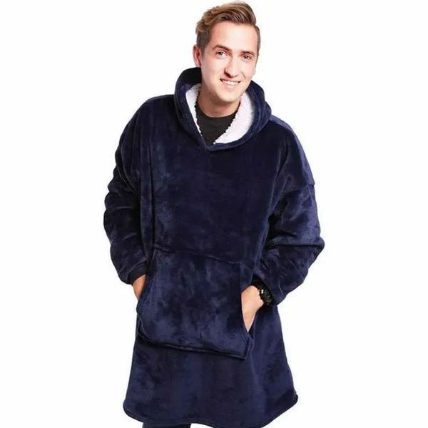 Плед толстовка с капюшоном и рукавами Huggle Hoodie оверсайз. Цвет: синий ws96134 фото