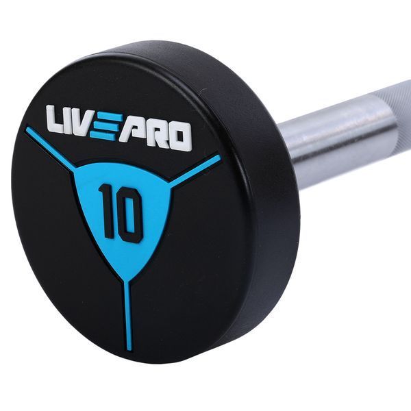 Штанга нерозбірна з фіксованою вагою пряма поліуретанова LiveUp LP8010-10 довжина-89,2см 10кг чорний-синій LP8010-10 фото