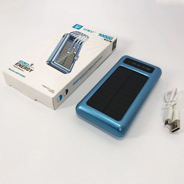 Портативний зарядний пристрій на 10000 mAh, Power Bank на сонячній батареї, заряджання. Колір: синій ws93361 фото