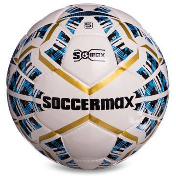 М'яч футбольний SOCCERMAX IMS FB-0004 №5 PU білий-синій-золотий FB-0004 фото