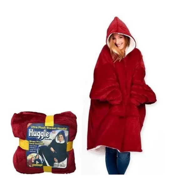Плед толстовка с капюшоном и рукавами Huggle Hoodie оверсайз. Цвет: бордовый ws96134-1 фото