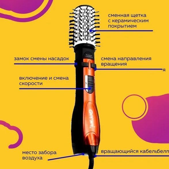 Фен Щітка Gemei Gm-4828 Браш Стайлер гребінець Для Брашинга, Фен щітка 3 в 1, Фен браш Gemei ws44125 фото