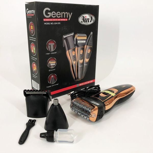 Электробритва сеточная и триммер для бороды GEMEI GM-595 с аккумулятором. Цвет: золотой ws36676 фото