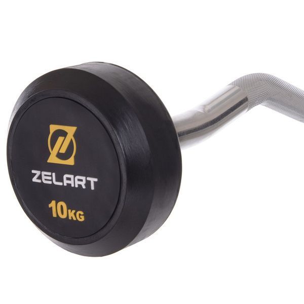 Штанга нерозбірна з фіксованою вагою вигнута гумова Zelart Rubber Coated Barbell TA-2687-10 довжина-95см 10кг чорний TA-2687-10 фото