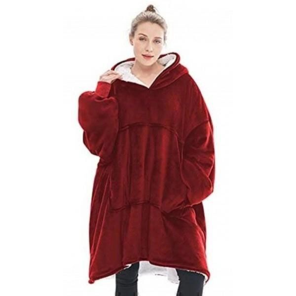 Плед толстовка с капюшоном и рукавами Huggle Hoodie оверсайз. Цвет: бордовый ws96134-1 фото