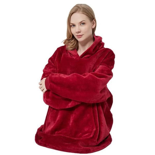 Плед толстовка с капюшоном и рукавами Huggle Hoodie оверсайз. Цвет: бордовый ws96134-1 фото