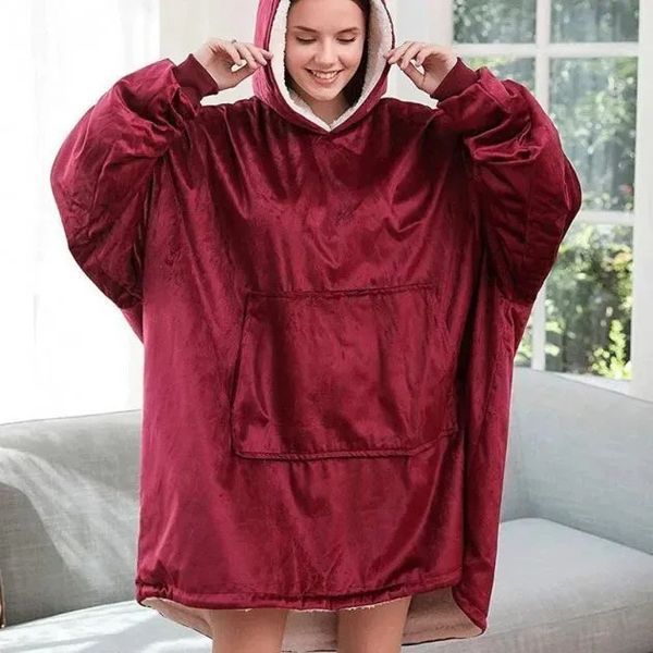 Плед толстовка с капюшоном и рукавами Huggle Hoodie оверсайз. Цвет: бордовый ws96134-1 фото