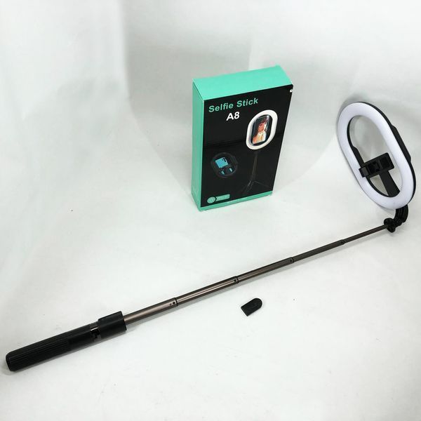 Монопод-штатив для селфі з кільцевою LED лампою Selfie Stick A8 телескопічний з пультом та Bluetooth ws13346 фото
