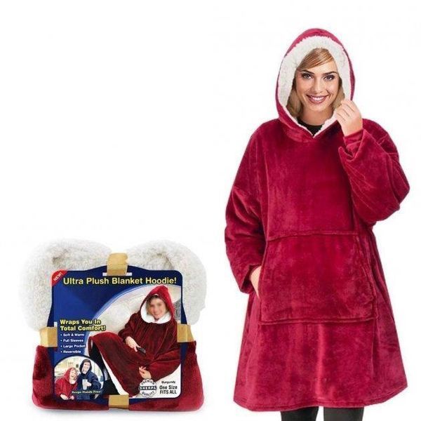 Плед толстовка с капюшоном и рукавами Huggle Hoodie оверсайз. Цвет: бордовый ws96134-1 фото
